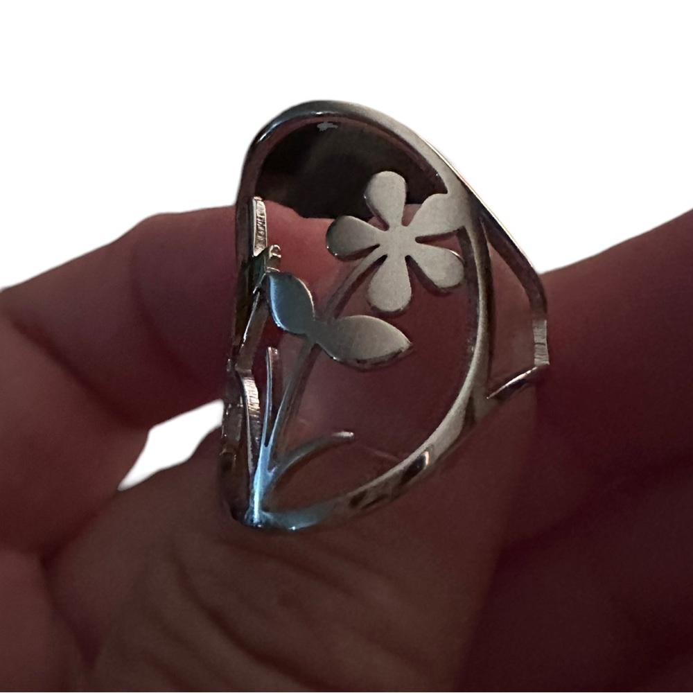 Boho Silver Bird and Flower Hollow Cut Metal Adjustable Ring